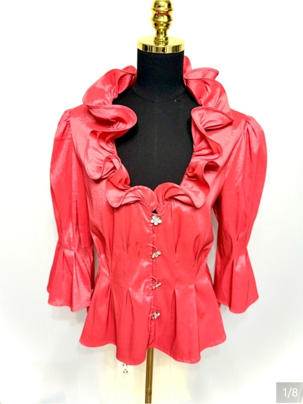 Chetta B Orange Satin Button-Front Blouse ( Stretch comfy)